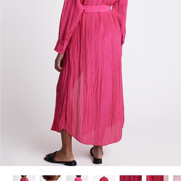 NWT Express Crinkle Portofino Maxi Shirt Dress Hot Pink Size Medium - Picture 3 of 6